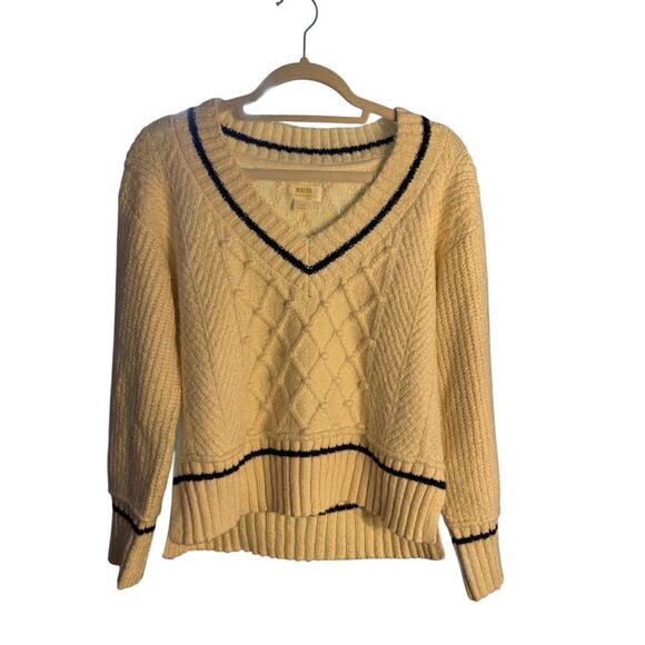 ANTHROPOLOGIE Maeve The Tillie V-Neck Pullover Sweater Sz XS Petite Ivory Chunky - Picture 8 of 11